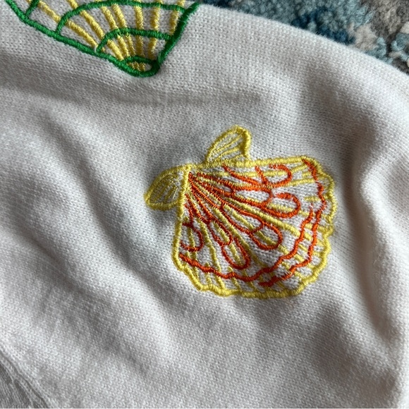 Terazzo White embroidered short sleeve Cardigan with Colorful Shell Design Sz L - Picture 3 of 6